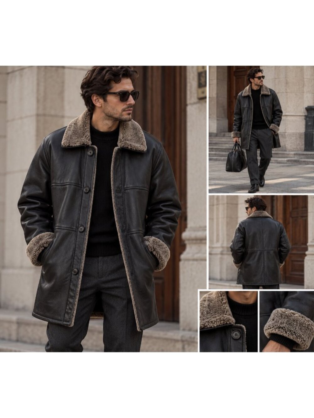 Maximo Luciano Milano Men’s 2XL Genuine Leather Shearling Lined Black Coat